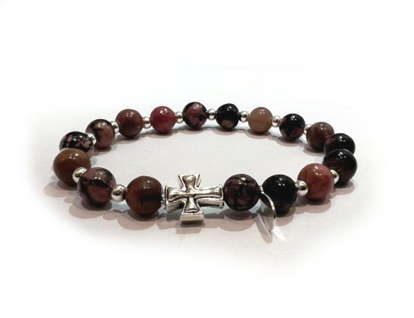 Natural Rhodonite & Sterling Silver Cross